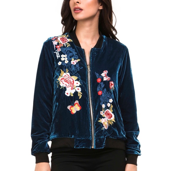 Ladies Reversible Velvet like Bomber Jacket - Picture 2 of 3